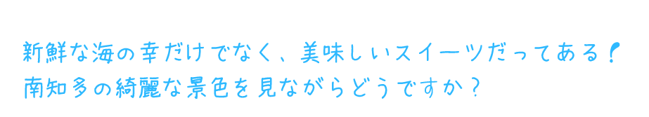 新鮮な海の幸だけでなく、美味しいスイーツだってある！
南知多の綺麗な景色を見ながらどうですか？